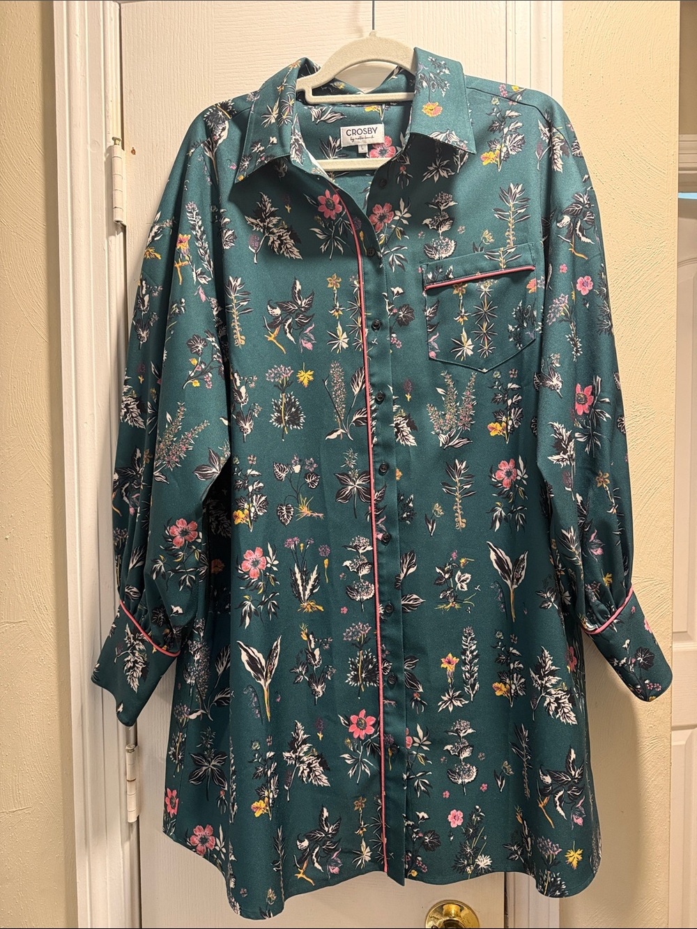 CROSBY by Mollie Burch Teal Floral Button-Up Shirt Dress